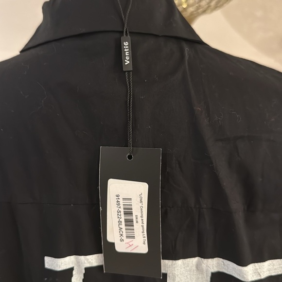 Benti 6 Black Button-Up Shirt with White Lettering size S NWT - Picture 3 of 3